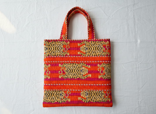 Tiger Motif Quilted Tote Bag