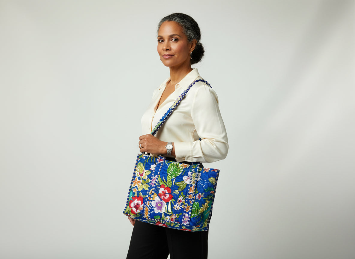 Quilted Floral Pattern Tote Bag
